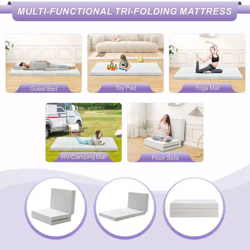 Matelas pliant en mousse à mémoire de forme, crème, 1-2 personnes, Full/Queen/King