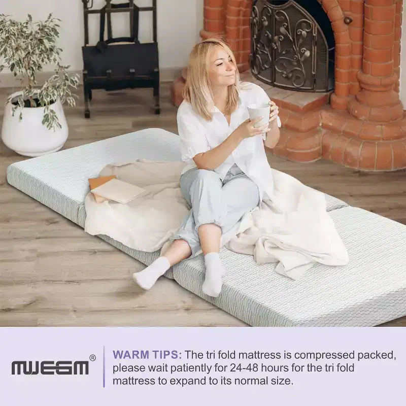 Matelas pliant en mousse à mémoire de forme, crème, 1-2 personnes, Full/Queen/King