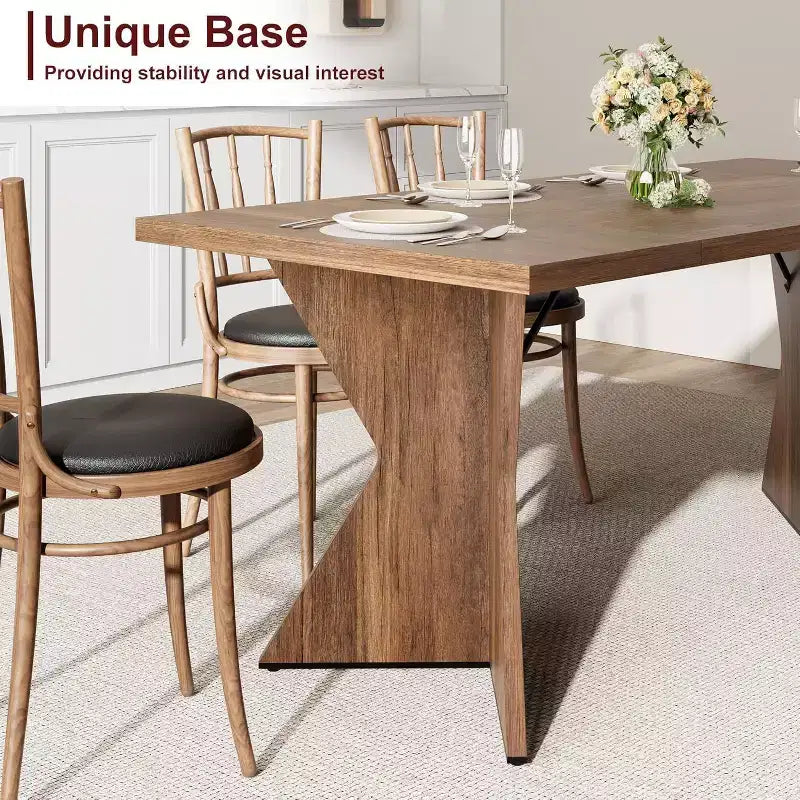 Table à manger rectangulaire 6 places en Nanmu doré / gris, plateau en bois, pieds en V, 180 cm