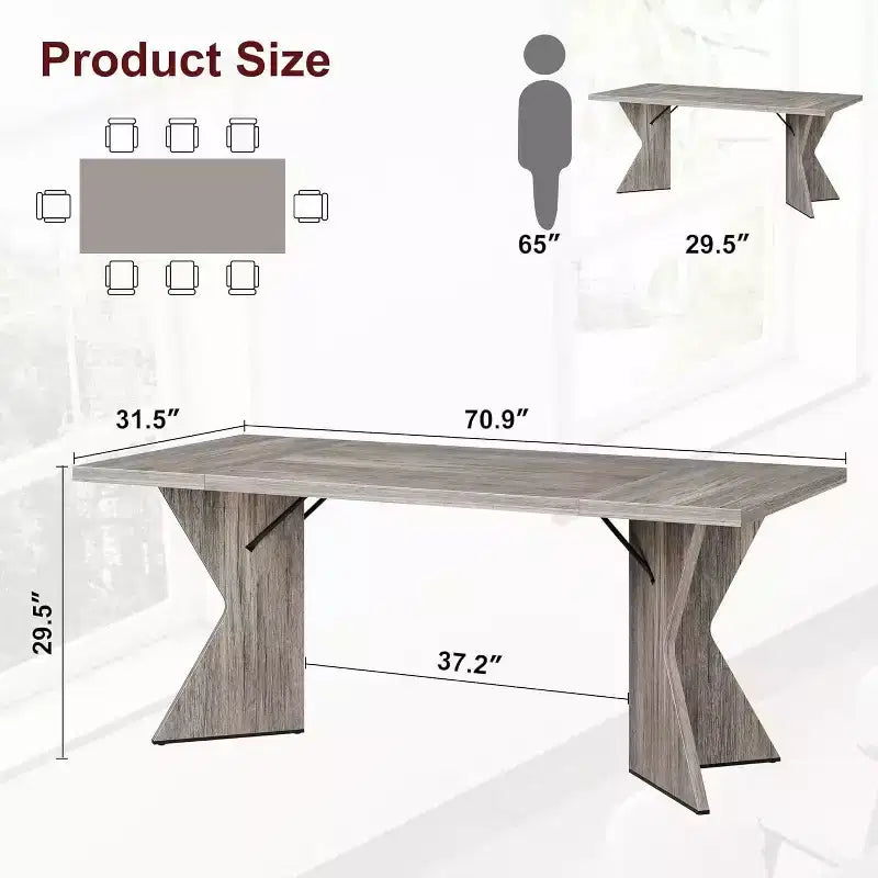 Table à manger rectangulaire 6 places en Nanmu doré / gris, plateau en bois, pieds en V, 180 cm