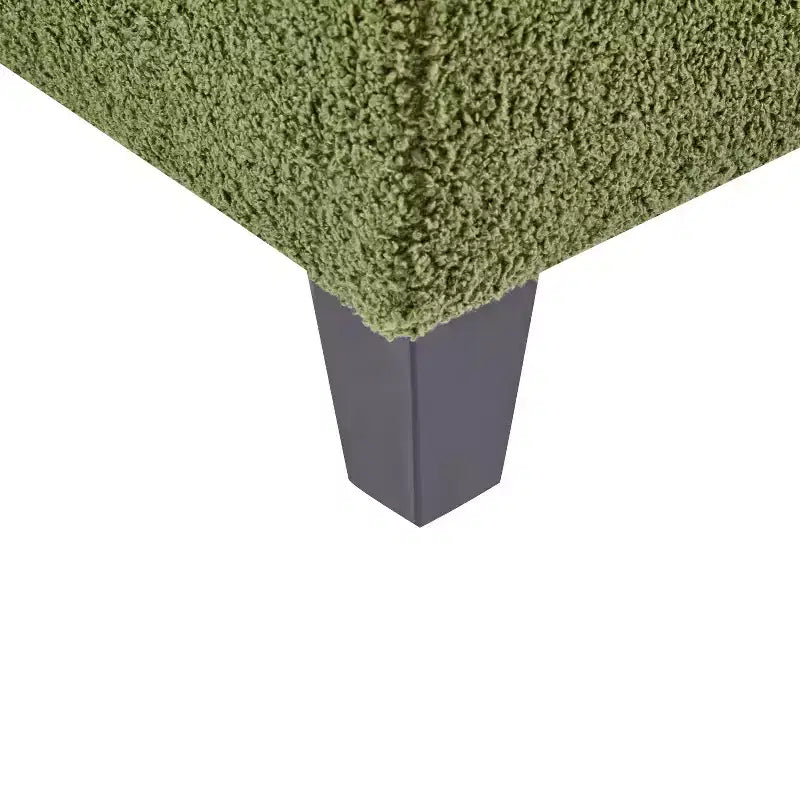 Pouf de rangement rembourré en bouclé vert, couvercle rabattable, 1 place