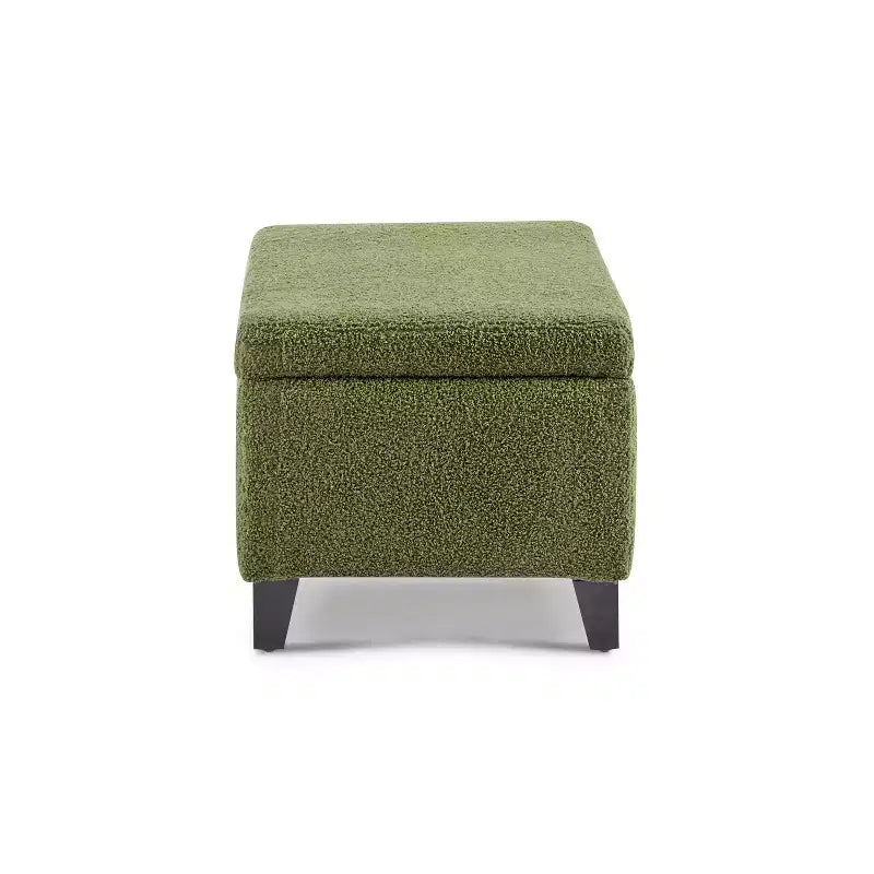 Pouf de rangement rembourré en bouclé vert, couvercle rabattable, 1 place