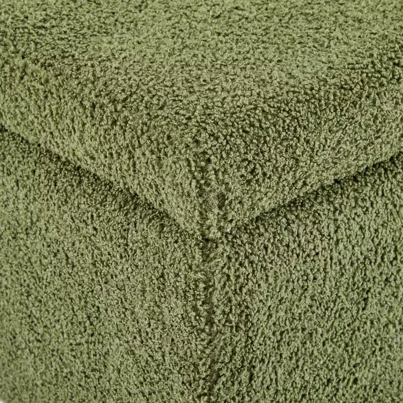 Pouf de rangement rembourré en bouclé vert, couvercle rabattable, 1 place