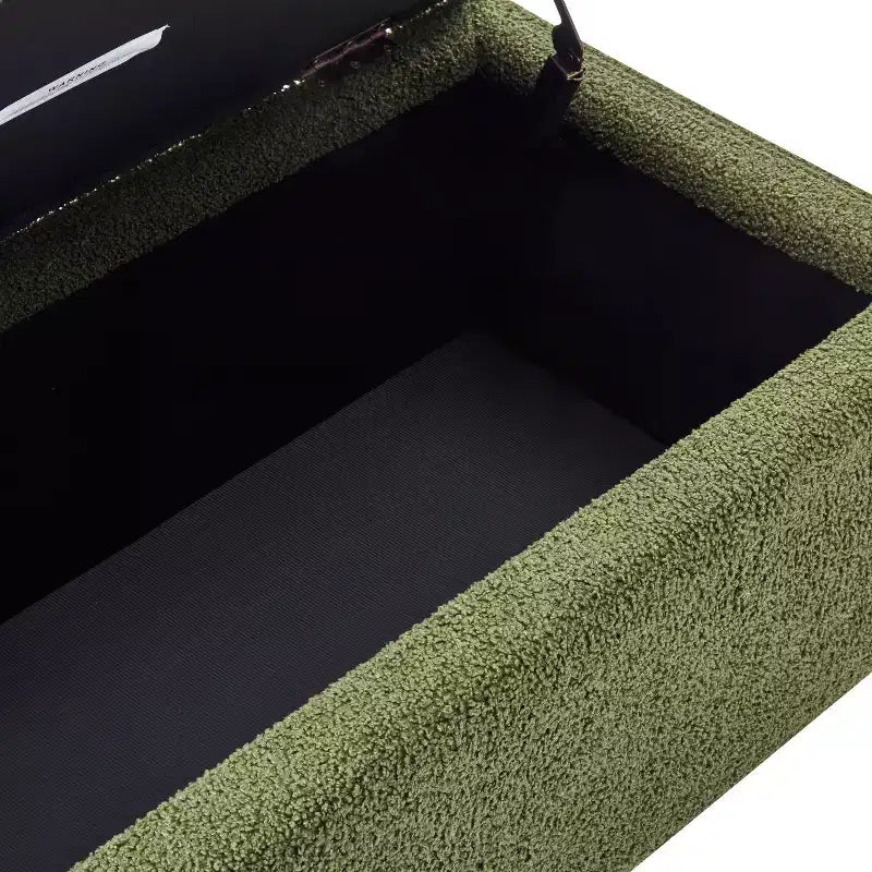 Pouf de rangement rembourré en bouclé vert, couvercle rabattable, 1 place