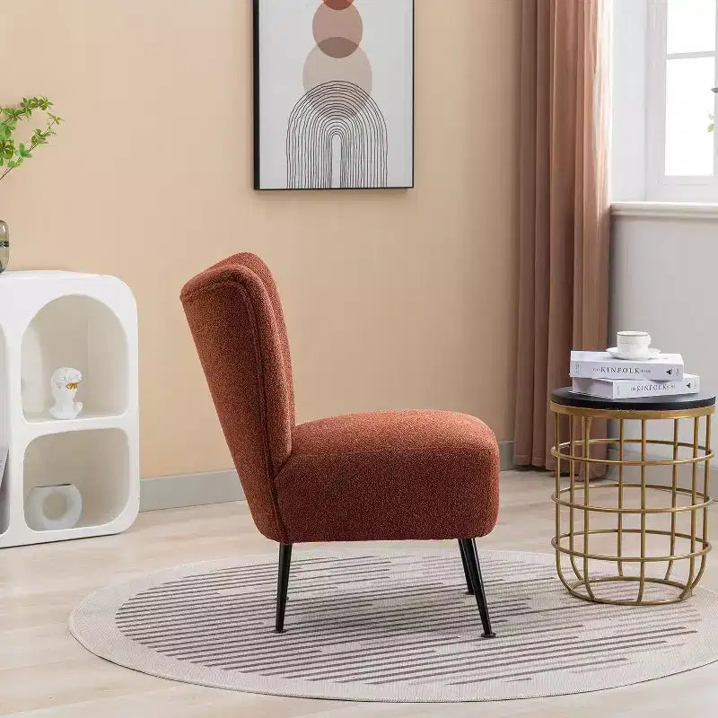 Fauteuil d'appoint sans accoudoirs rembourré avec pieds en bois, une place – Beige / Orange brûlé / Gris / Vert