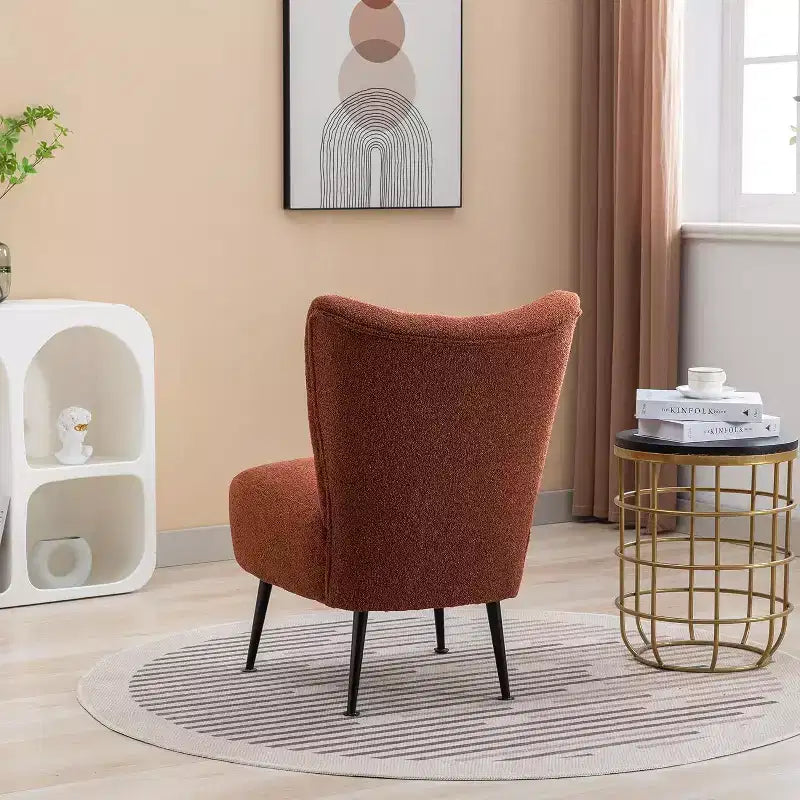 Fauteuil d'appoint sans accoudoirs rembourré avec pieds en bois, une place – Beige / Orange brûlé / Gris / Vert