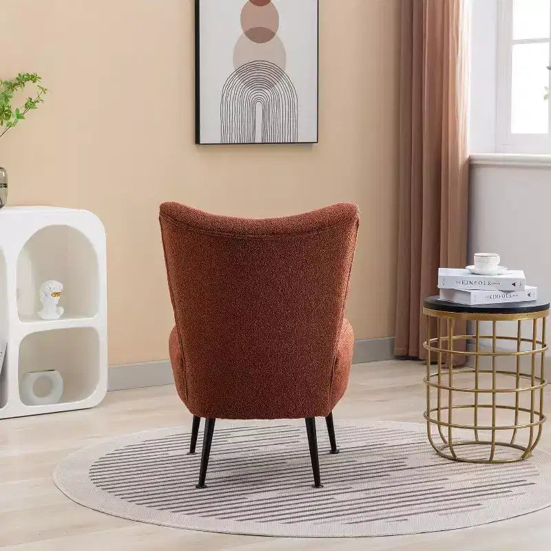 Fauteuil d'appoint sans accoudoirs rembourré avec pieds en bois, une place – Beige / Orange brûlé / Gris / Vert