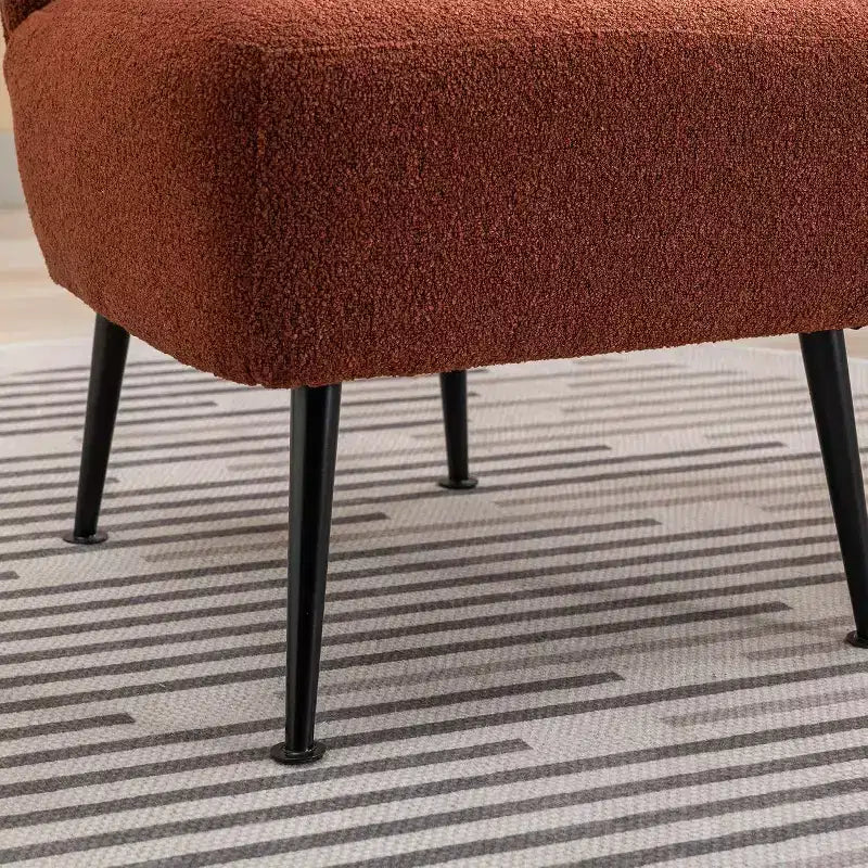 Fauteuil d'appoint sans accoudoirs rembourré avec pieds en bois, une place – Beige / Orange brûlé / Gris / Vert