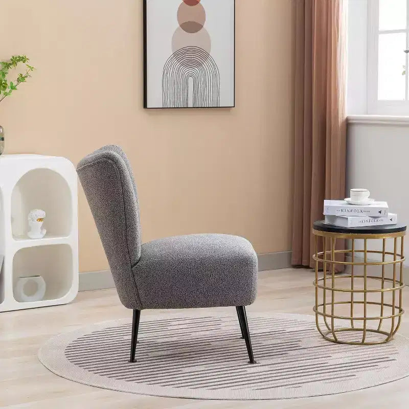 Fauteuil d'appoint sans accoudoirs rembourré avec pieds en bois, une place – Beige / Orange brûlé / Gris / Vert