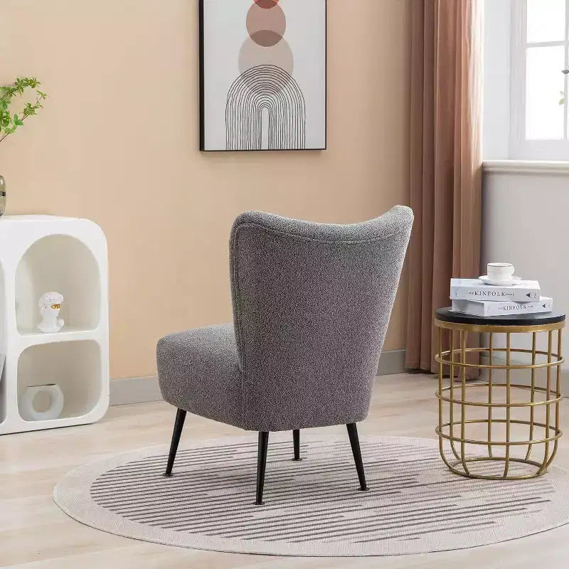 Fauteuil d'appoint sans accoudoirs rembourré avec pieds en bois, une place – Beige / Orange brûlé / Gris / Vert