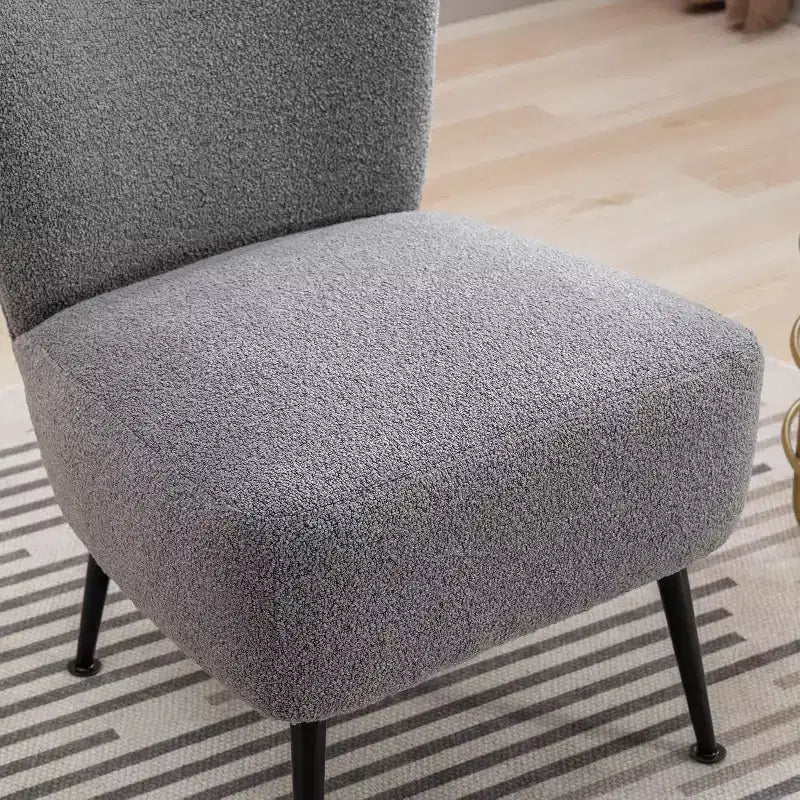 Fauteuil d'appoint sans accoudoirs rembourré avec pieds en bois, une place – Beige / Orange brûlé / Gris / Vert
