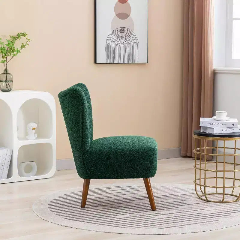 Fauteuil d'appoint sans accoudoirs rembourré avec pieds en bois, une place – Beige / Orange brûlé / Gris / Vert