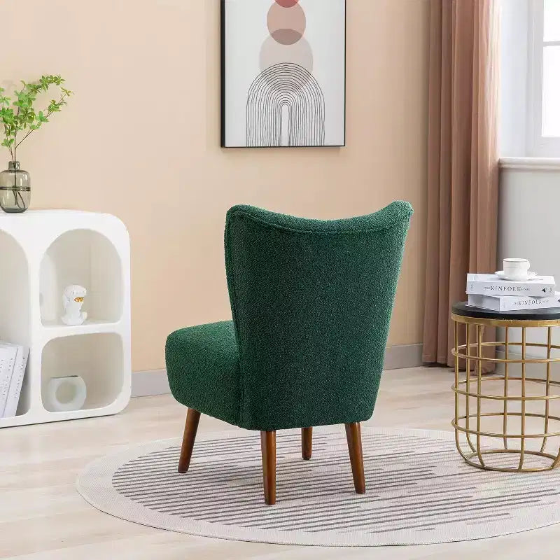 Fauteuil d'appoint sans accoudoirs rembourré avec pieds en bois, une place – Beige / Orange brûlé / Gris / Vert