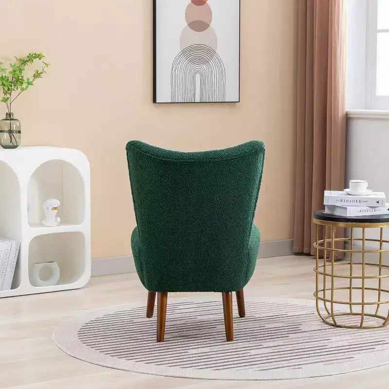 Fauteuil d'appoint sans accoudoirs rembourré avec pieds en bois, une place – Beige / Orange brûlé / Gris / Vert