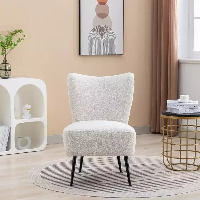 Fauteuil d'appoint sans accoudoirs rembourré avec pieds en bois, une place – Beige / Orange brûlé / Gris / Vert