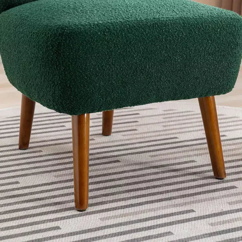Fauteuil d'appoint sans accoudoirs rembourré avec pieds en bois, une place – Beige / Orange brûlé / Gris / Vert
