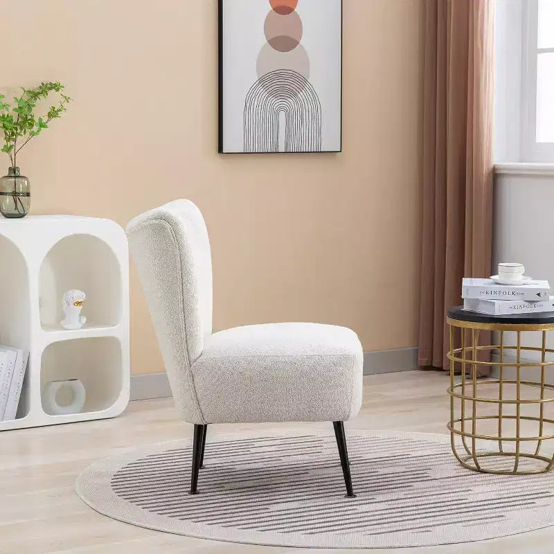 Fauteuil d'appoint sans accoudoirs rembourré avec pieds en bois, une place – Beige / Orange brûlé / Gris / Vert
