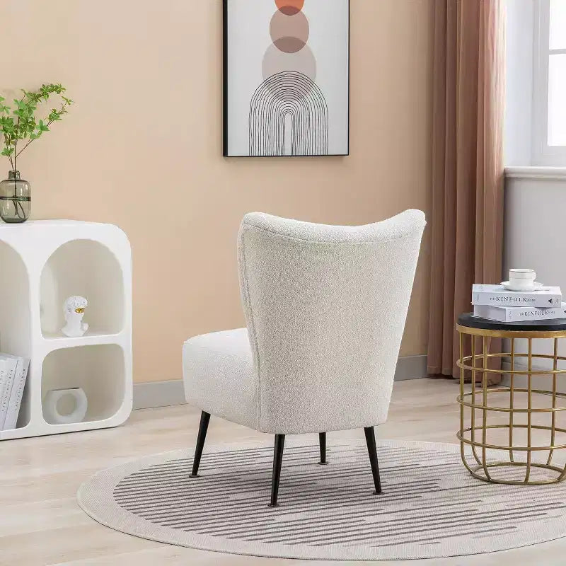 Fauteuil d'appoint sans accoudoirs rembourré avec pieds en bois, une place – Beige / Orange brûlé / Gris / Vert
