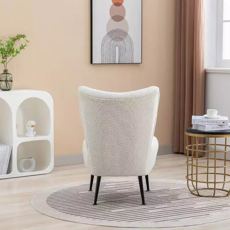 Fauteuil d'appoint sans accoudoirs rembourré avec pieds en bois, une place – Beige / Orange brûlé / Gris / Vert