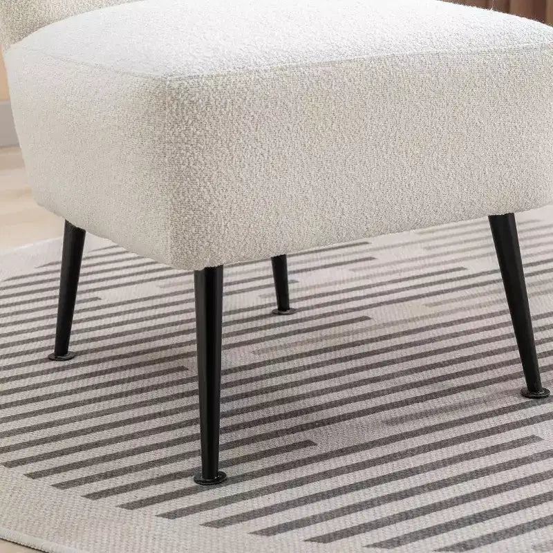 Fauteuil d'appoint sans accoudoirs rembourré avec pieds en bois, une place – Beige / Orange brûlé / Gris / Vert