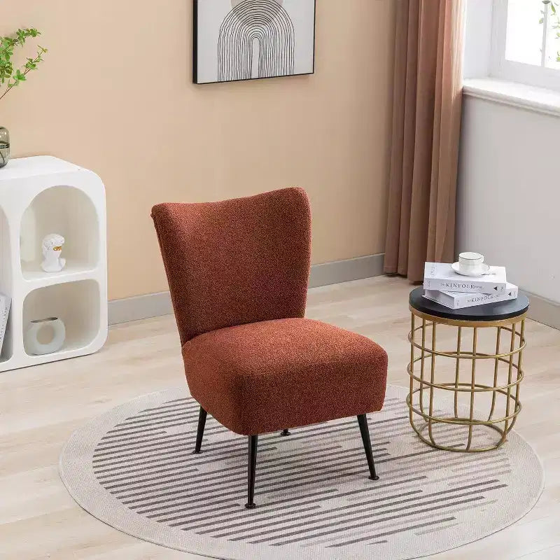 Fauteuil d'appoint sans accoudoirs rembourré avec pieds en bois, une place – Beige / Orange brûlé / Gris / Vert