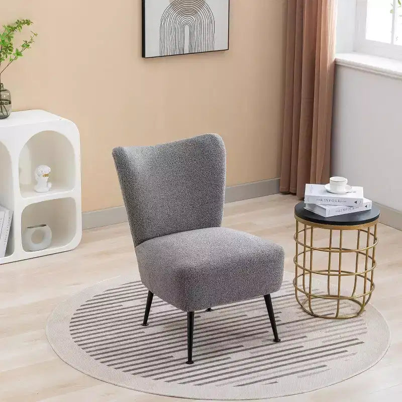 Fauteuil d'appoint sans accoudoirs rembourré avec pieds en bois, une place – Beige / Orange brûlé / Gris / Vert