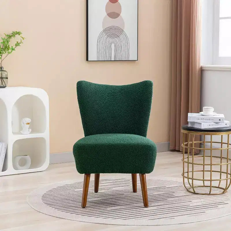 Fauteuil d'appoint sans accoudoirs rembourré avec pieds en bois, une place – Beige / Orange brûlé / Gris / Vert