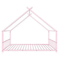 Cadre de lit en métal en forme de maison rose/blanc, lit simple, pour 1 enfant