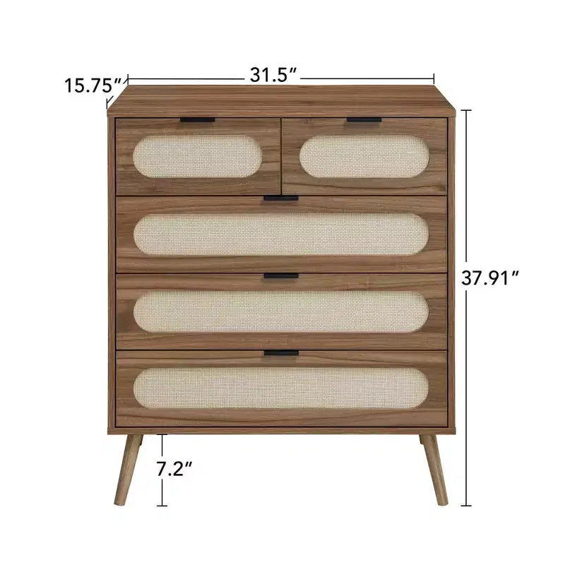 Commode d'appoint à 5 tiroirs en noyer pour adultes