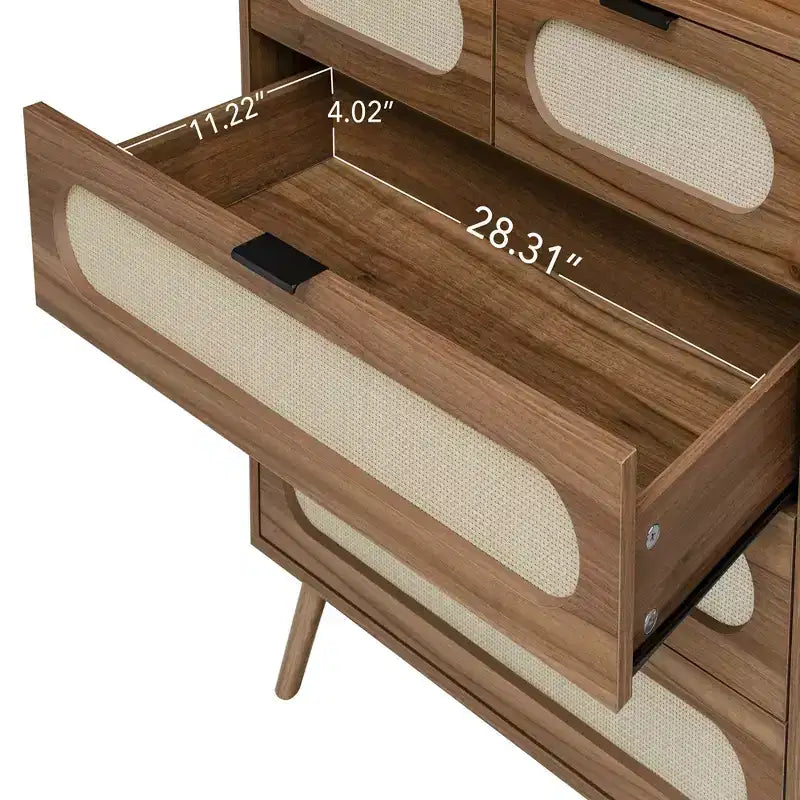 Commode d'appoint à 5 tiroirs en noyer pour adultes