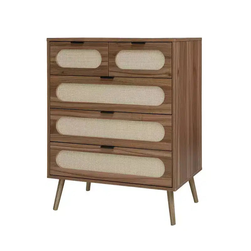 Commode d'appoint à 5 tiroirs en noyer pour adultes