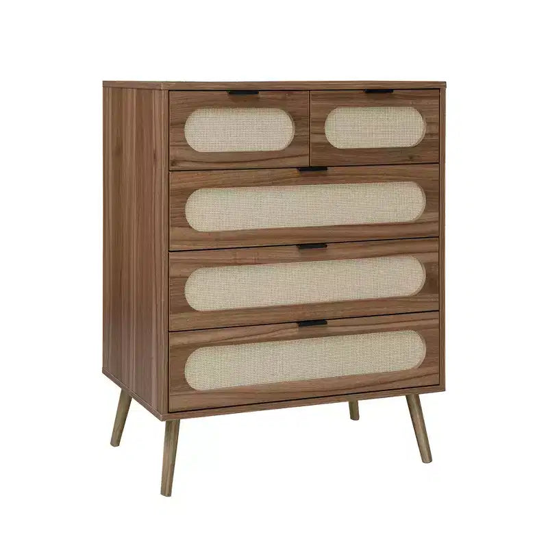 Commode d'appoint à 5 tiroirs en noyer pour adultes