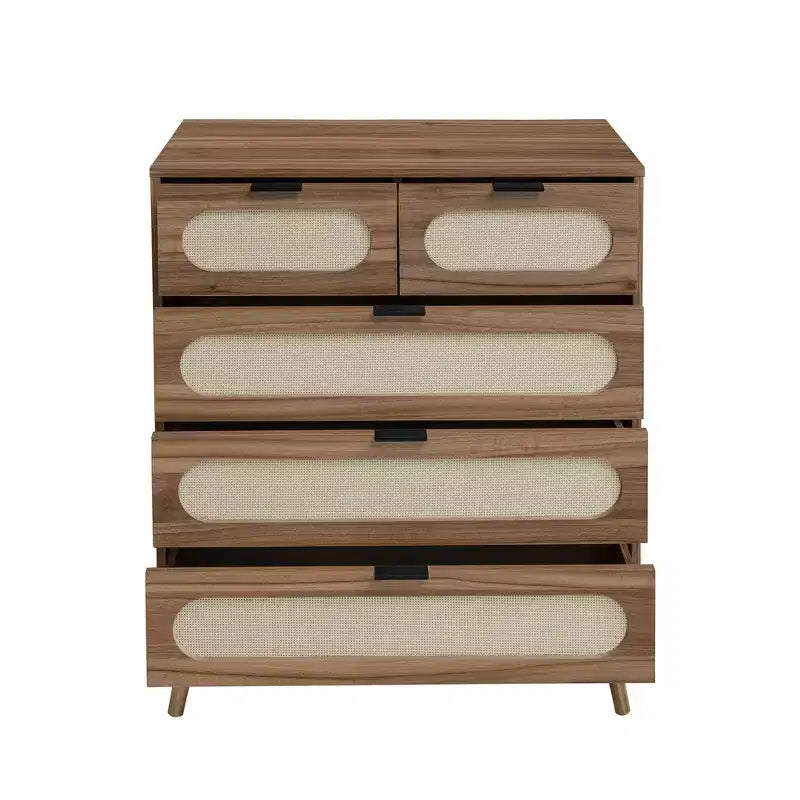 Commode d'appoint à 5 tiroirs en noyer pour adultes