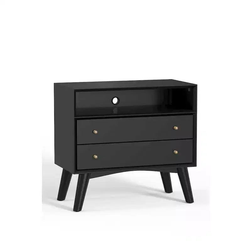 Table de chevet noire de style Mid-Century, 1 personne, pieds évasés