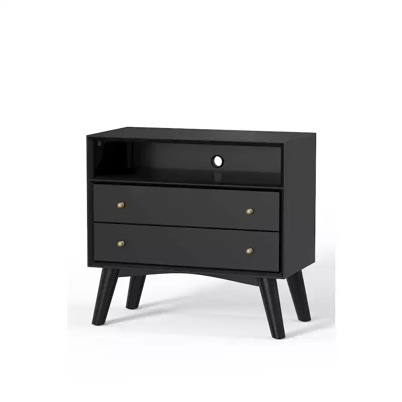 Table de chevet noire de style Mid-Century, 1 personne, pieds évasés