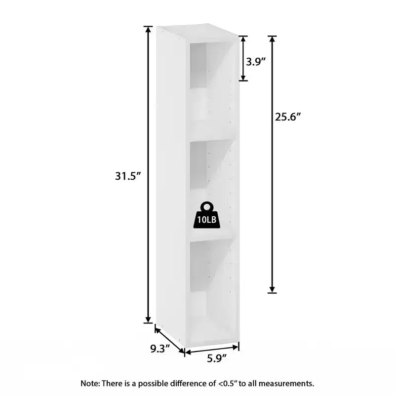 Étagère étroite à 3 niveaux noire/blanche, étagères ouvertes réglables, pour utilisateur unique