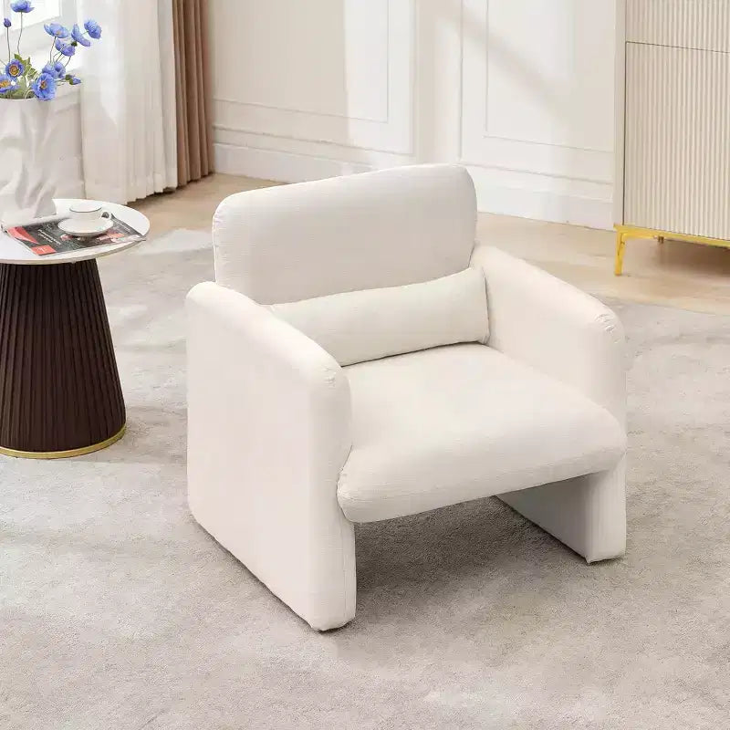 Fauteuil d'appoint en chenille crème, style moderne minimaliste, une place