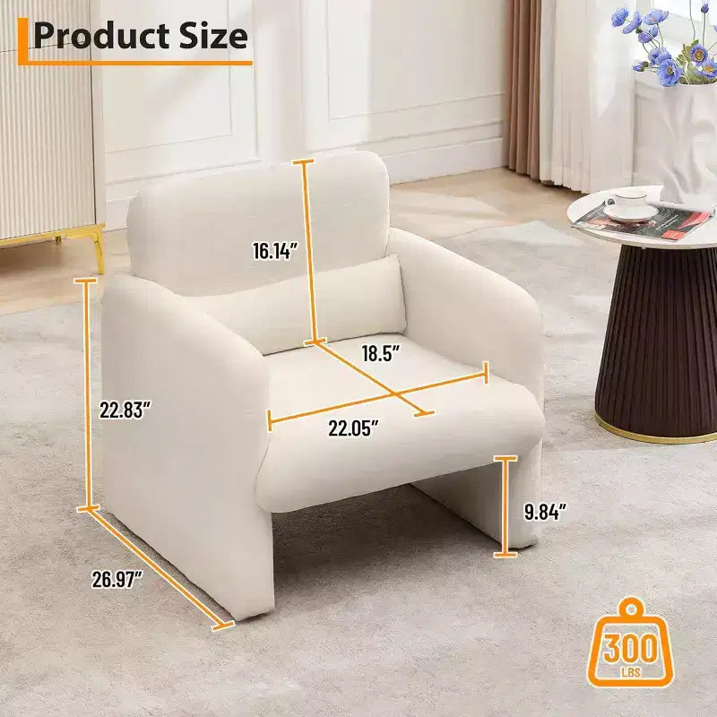 Fauteuil d'appoint en chenille crème, style moderne minimaliste, une place