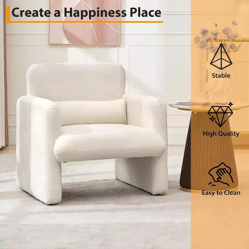Fauteuil d'appoint en chenille crème, style moderne minimaliste, une place