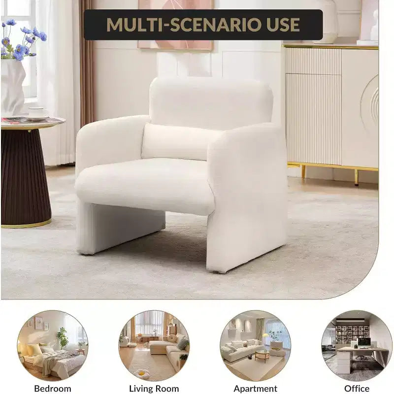 Fauteuil d'appoint en chenille crème, style moderne minimaliste, une place