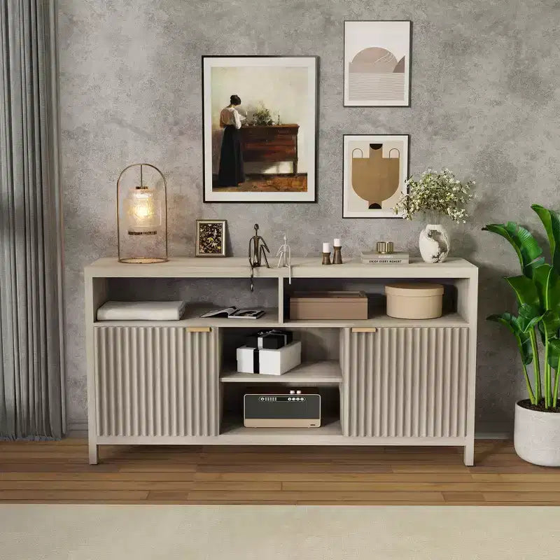 Meuble TV haut de style scandinave en chêne/frêne, 150 cm, compatible avec les TV de 50 à 65 pouces, montage par 1 personne