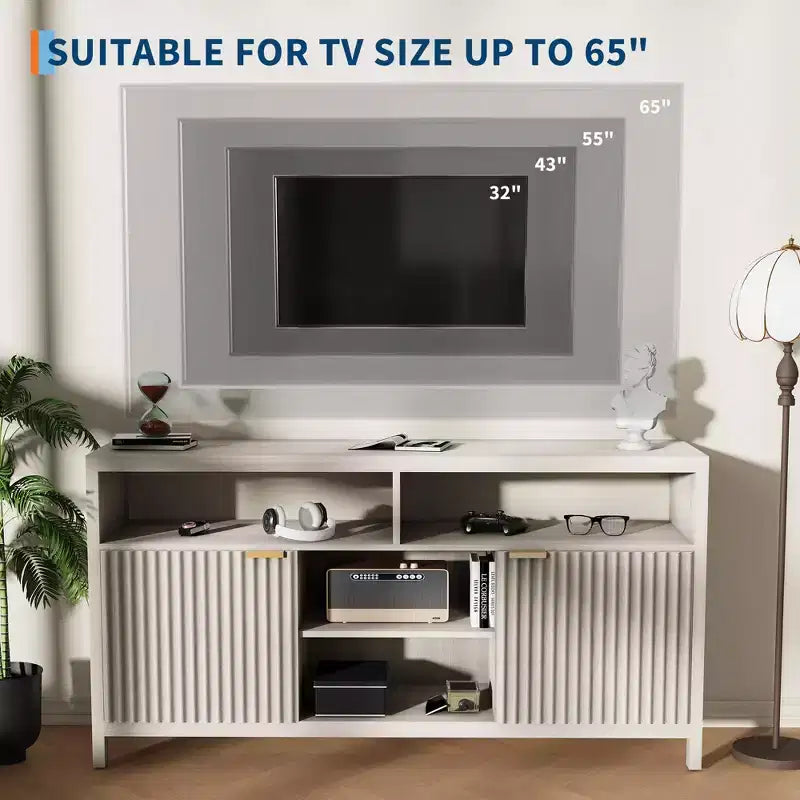 Meuble TV haut de style scandinave en chêne/frêne, 150 cm, compatible avec les TV de 50 à 65 pouces, montage par 1 personne