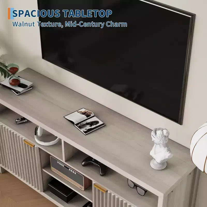 Meuble TV haut de style scandinave en chêne/frêne, 150 cm, compatible avec les TV de 50 à 65 pouces, montage par 1 personne