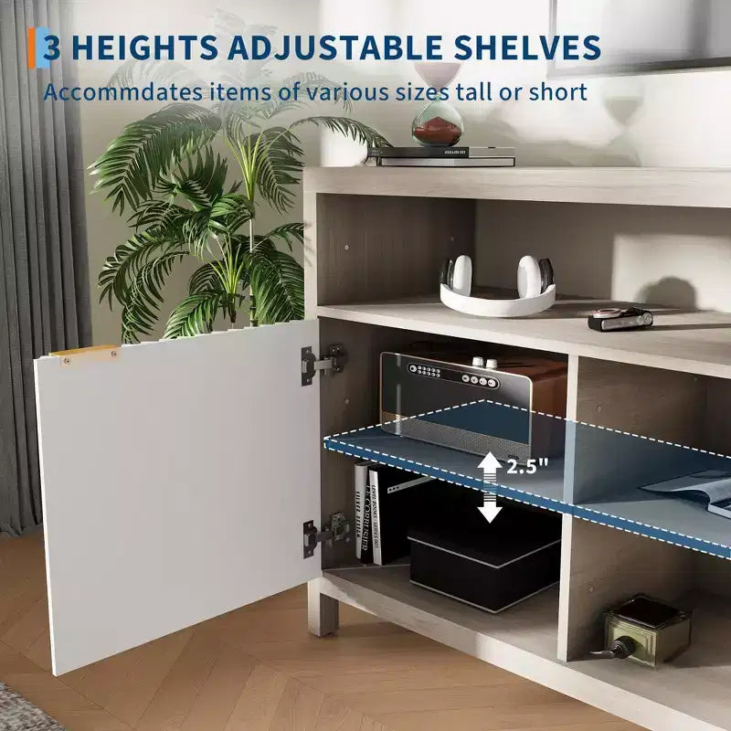 Meuble TV haut de style scandinave en chêne/frêne, 150 cm, compatible avec les TV de 50 à 65 pouces, montage par 1 personne