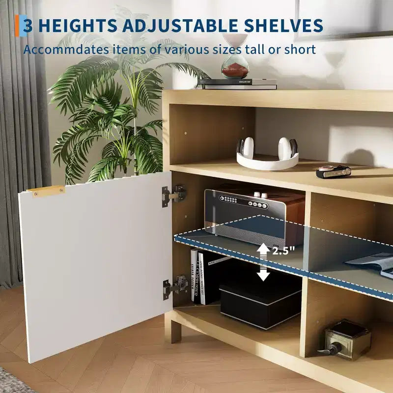 Meuble TV haut de style scandinave en chêne/frêne, 150 cm, compatible avec les TV de 50 à 65 pouces, montage par 1 personne