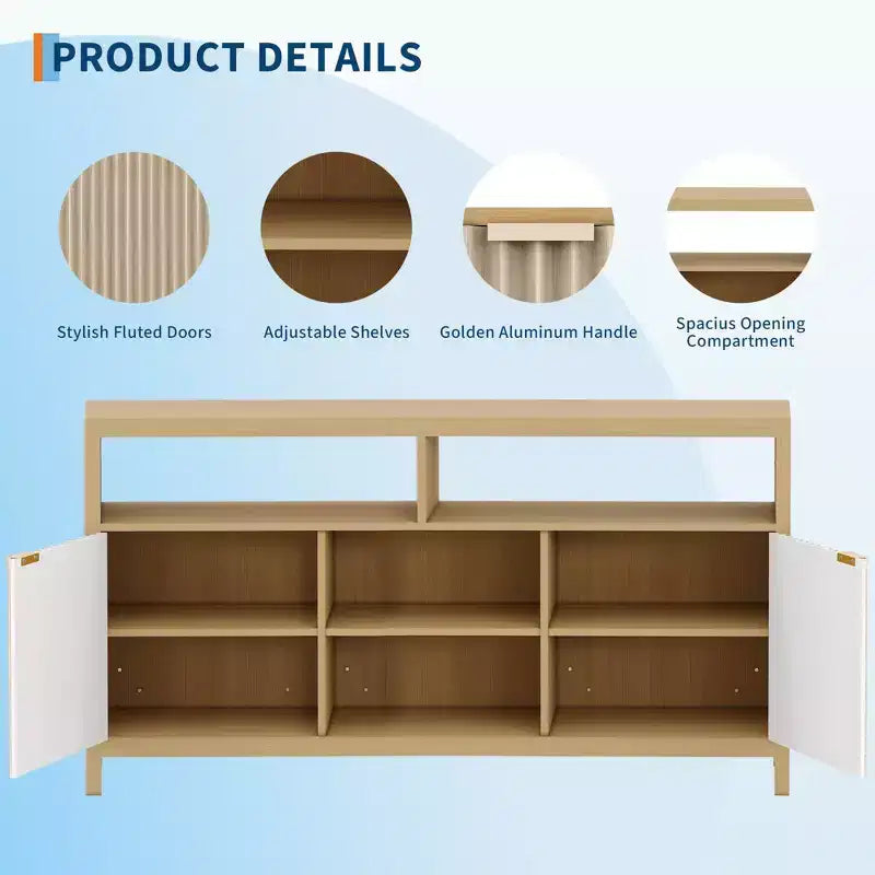 Meuble TV haut de style scandinave en chêne/frêne, 150 cm, compatible avec les TV de 50 à 65 pouces, montage par 1 personne