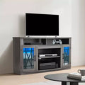 Meuble TV gris avec portes en verre et éclairage LED, convient jusqu'à 65 po