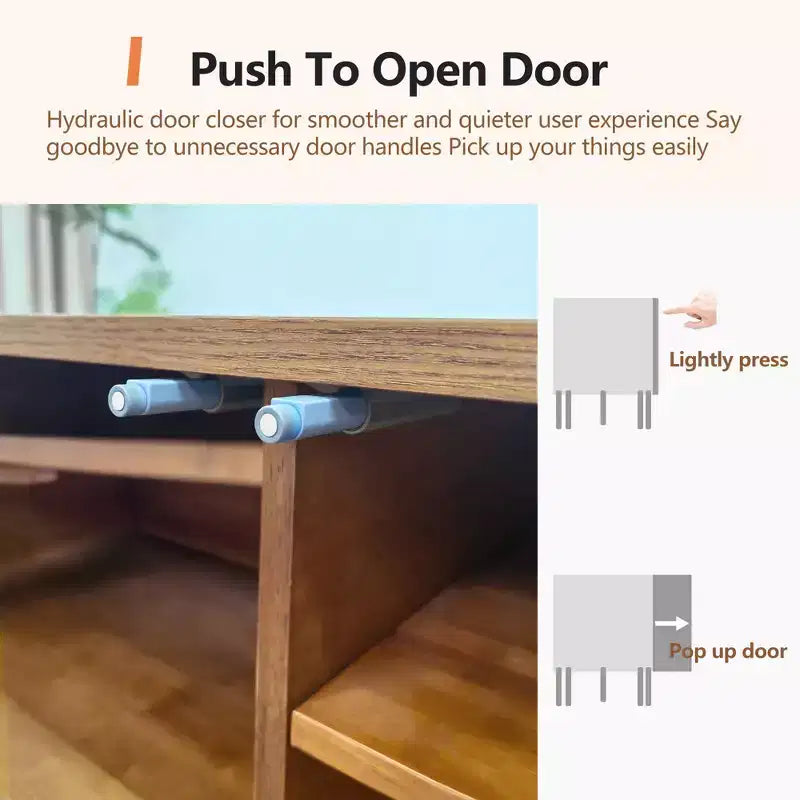 Meuble TV en bois naturel de 220 cm avec portes à lattes, pour téléviseurs jusqu'à 90"