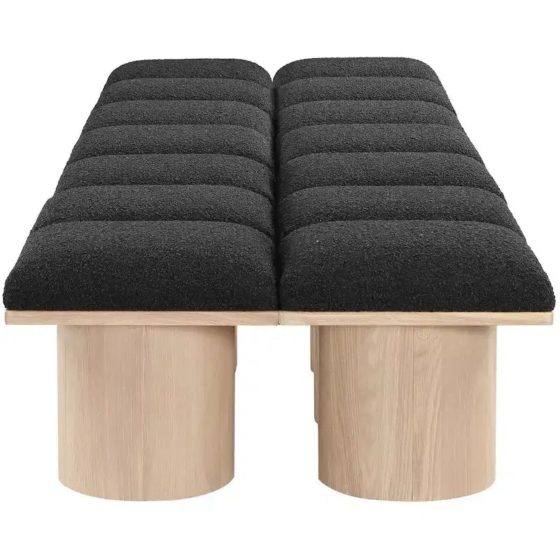 Banc rembourré en tissu bouclé noir, multi-places