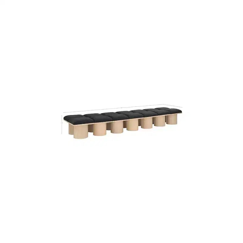 Banc rembourré en tissu bouclé noir, multi-places